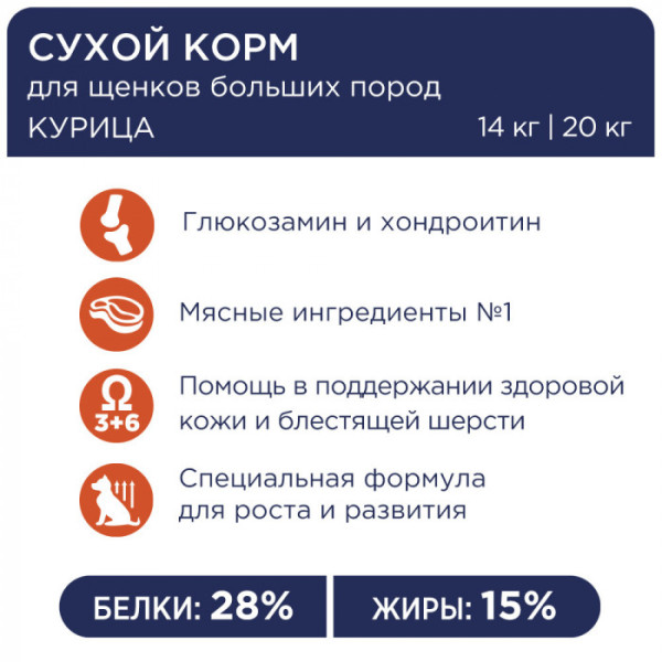 Сухий корм Клуб 4 лапи Premium для цуценят великих порід 2 кг