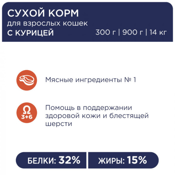 Сухий корм Клуб 4 лапи Premium з куркою для дорослих кішок 2 кг
