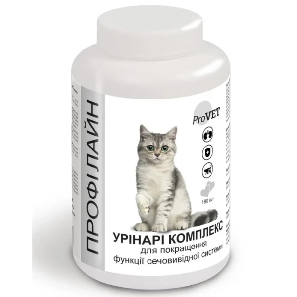 Вітамінно-мінеральна домішка для котів ProVET Профілайн Уринарі комплекс 180 табл, 145 г для сечовивідної