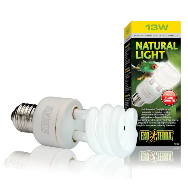 Компактна люмінесцентна лампа Exo Terra «Natural Light» для опромінення променями УФ-В спектру 13 W, E27