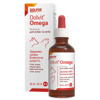 Dolfos (Дольфос) Dolvit Omega — Краплі Доввіт Омега для здорової та блискучої шерсті для котів і собак 50 мл.