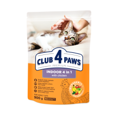 Сухой корм для кошек живущих в доме Клуб 4 Лапы Indoor 4 in 1 Premium 0,9 кг (курица)