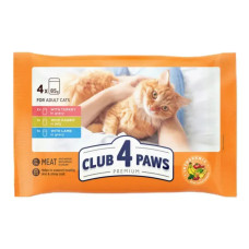 Набір вологого корму для котів Club 4 Paws Premium 4 шт х 85 г - індичка, кролик та ягня