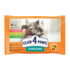 Набір вологого корму для кішок Club 4 Paws Premium Sterilised 4 шт. х 85 г — індичка, кролик і курка