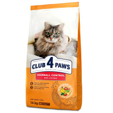 Сухой корм для взрослых кошек с эффектом выведения шерсти Club 4 Paws Premium 14 кг (курица)