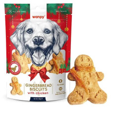 CHRISTMAS Ласощі Wanpy Gingerbread Biscuits with Chichen для собак, імбирний пряник з куркою 100 г