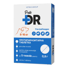 Протипаразитарна таблетка DR. Pets УльтраКвадро для собак та котів від 8 до 16 кг