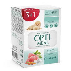 Набір 3+1 OptiMeal (ОптіМіл) Turkey&Carrot in sauce - Консервований корм з індичкою та морквою для цуценят