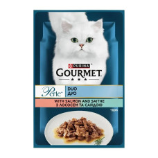 Вологий корм Gourmet (Гурме Дуо) Perle Duo для кішок із лососем і сайдою 85г*24 шт