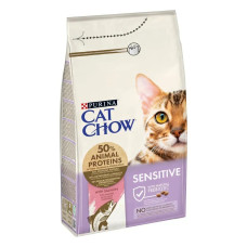 Сухий корм Purina Cat Chow Sensitive для дорослих кішок із чутливою шкірою та травленням з лососем 1.5 кг