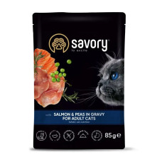 Вологий корм для дорослих котів Savory 85 г *22 шт- лосось та горошок