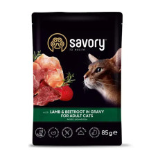 Вологий корм для дорослих котів Savory 85 г*22 шт - ягня та буряк