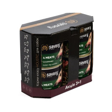 Набір вологих кормів Savory Gourmand "3+1" для дорослих собак, з чотирма видами м'яса, 4*200 г