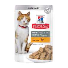 Влажный корм для стерилизованных молодых и взрослых кошек Hills Science Plan Young Adult Sterilised Chicken - с курицей (кусочки в соусе) 85 г*12 шт