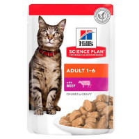 Вологий корм для дорослих котів Hills Science Plan Adult with Beef -  з яловичиною (шматочки в соусі) 85 г*12 шт