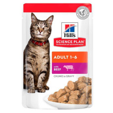Влажный корм для взрослых кошек Hills Science Plan Adult with Beef с говядиной (кусочки в соусе) 85 г*12 шт