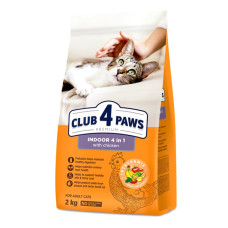 Сухой корм для кошек живущих в доме Клуб 4 Лапы Indoor 4 in 1 Premium 2 кг (курица)